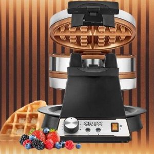 Crux Double Rotating Belgian Waffle Maker with Nonstick Plates, Stainless Steel