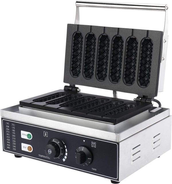 110V  1550W Nonstick Commercial Electric 6pcs Hot Dog Maker Machine Waffle Baker