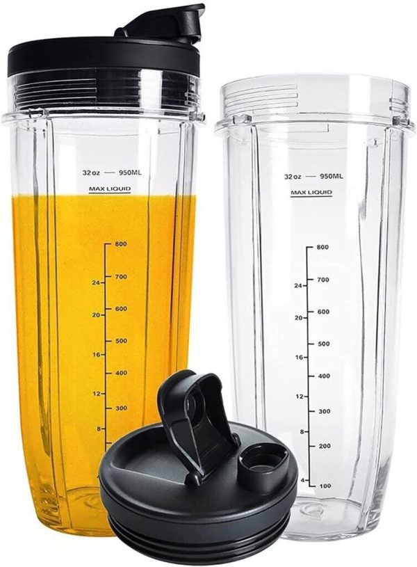 Replacement 32 oz Nutri Ninja Blender Cup with Sip & Seal Lids (2 Pack)