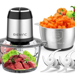 Food Processors, Mini Meat Grinder & Veggie Chopper with 2 Bowls (8 Cup+8 Cup…