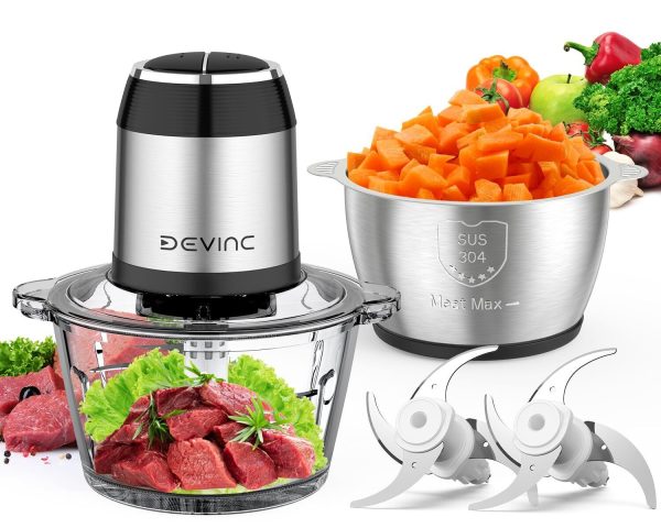 Food Processors, Mini Meat Grinder & Veggie Chopper with 2 Bowls (8 Cup+8 Cup…