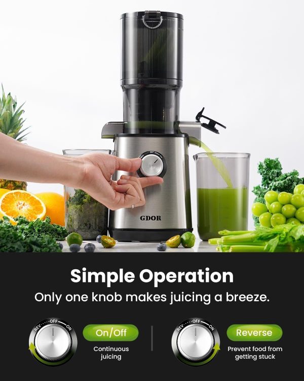 GDOR Cold Press Juicer Machines, 4.25” Large Feed Chute Masticating Slow Juicer