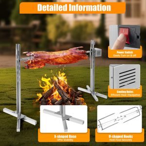 53in Large Spit Roaster Chicken Lamb Leg Rack 360° Rotation Electric Grill Rack