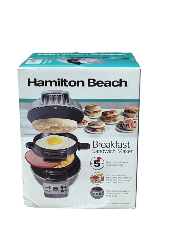 Hamilton Beach Breakfast Sandwich Maker Timer 25478R Silver NEW