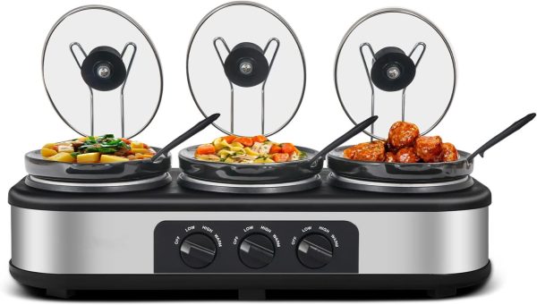 Triple Slow Cooker with Lid Rests, Breakfast Buffet Servers and Warmers with 3 X