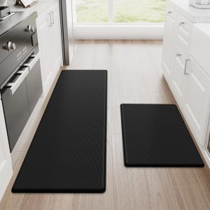 2PCS Anti-Fatigue Kitchen Mats – Cushioned, Non-Slip, Waterproof, Black