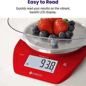 Red Stainless Steel .1G Food Kitchen Scale Bowl Digital Grams Ounces 11Lb/5KG