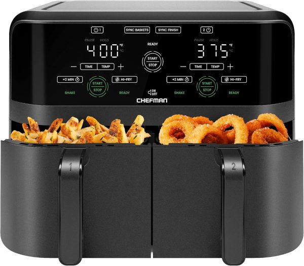 Chefman 6 Quart Dual Basket Air Fryer – Digital Touchscreen, Smart Sync Finish