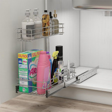 Under Sink Organizer 9″W X17″D，Pull Out Cabinet Organizer 2 Tier，Under Sink S…