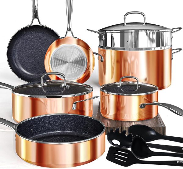 14PC Nonstick Cookware Sets Freshness-Maintained Pots and Pans Dishwasher Safe