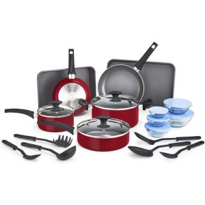 Nonstick Cookware Set with Glass Lids Aluminum Bakeware Pots and Pans 21 Piece