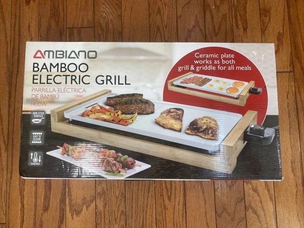 Ambiano Bamboo Electric Grill Non Stick Ceramic Grill Plate 1400W New in Box