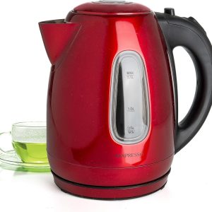 Stainless Steel Electric Kettle Red Color, Cordless Pot 1.7L Portable Electric H