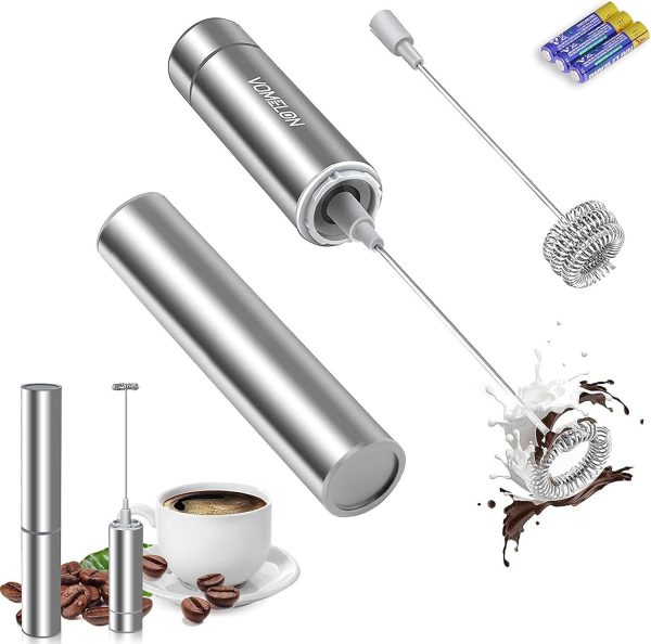 Milk Frother Handheld, Battery Operated Travel Coffee Silver