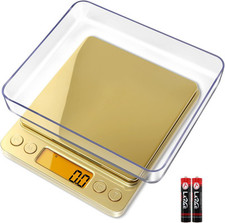 Fuzion Digital Kitchen Scale, 3000g/0.1g Precision Scale with 2 Trays, Gold