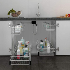 Under Sink Organizer 9″W X17″D，Pull Out Cabinet Organizer 2 Tier，Under Sink S…