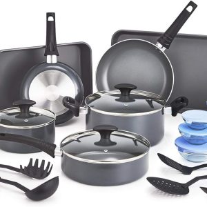 Nonstick Cookware Set with Glass Lids – Aluminum Bakeware, Pots and Pans, 21 Pcs