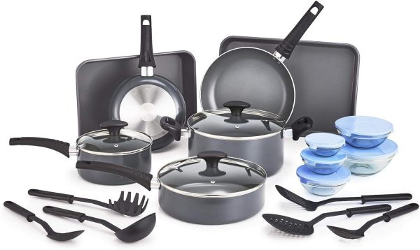 Nonstick Cookware Set with Glass Lids – Aluminum Bakeware, Pots and Pans, 21 Pcs