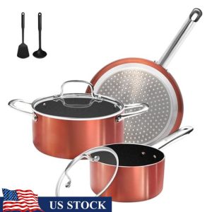 Nonstick Ceramic Cookware Set 7pcs Induction Pots & Pans Oven Safe Durable New