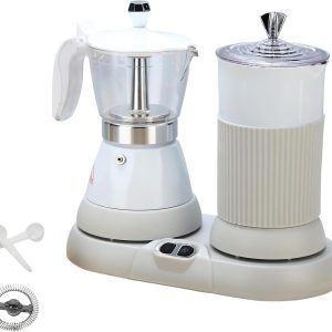 Espresso Maker with Milk Frother Electric Moka Pot 2-In-1 Espress Machine Alu…