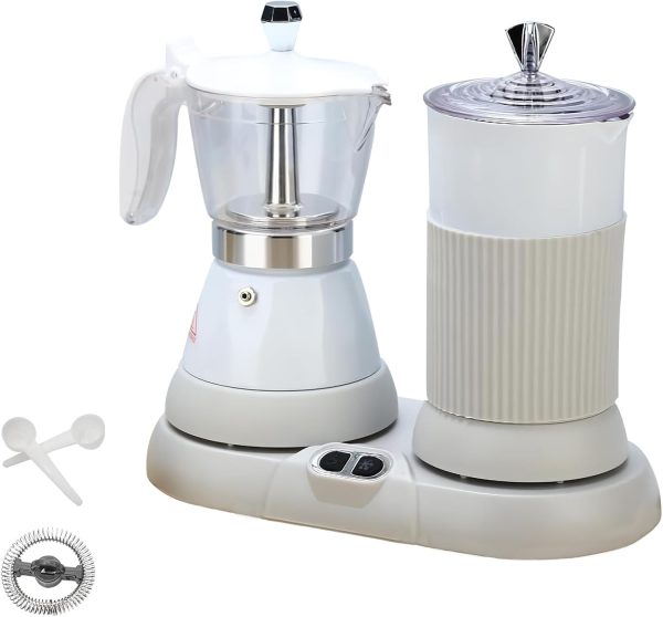 Espresso Maker with Milk Frother Electric Moka Pot 2-In-1 Espress Machine Alu…