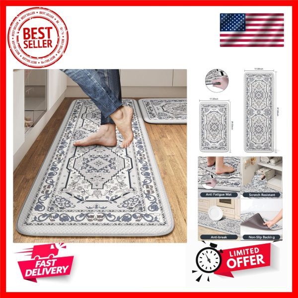 Kitchen Floor Mat Set of 2, Cushioned Anti Fatigue Kitchen Mat 17″x47″+17″x29…