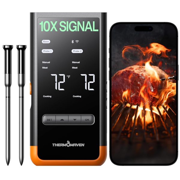 Wireless Bluetooth Meat Thermometer, 6 Sensors, 2 Probes, Standalone Base