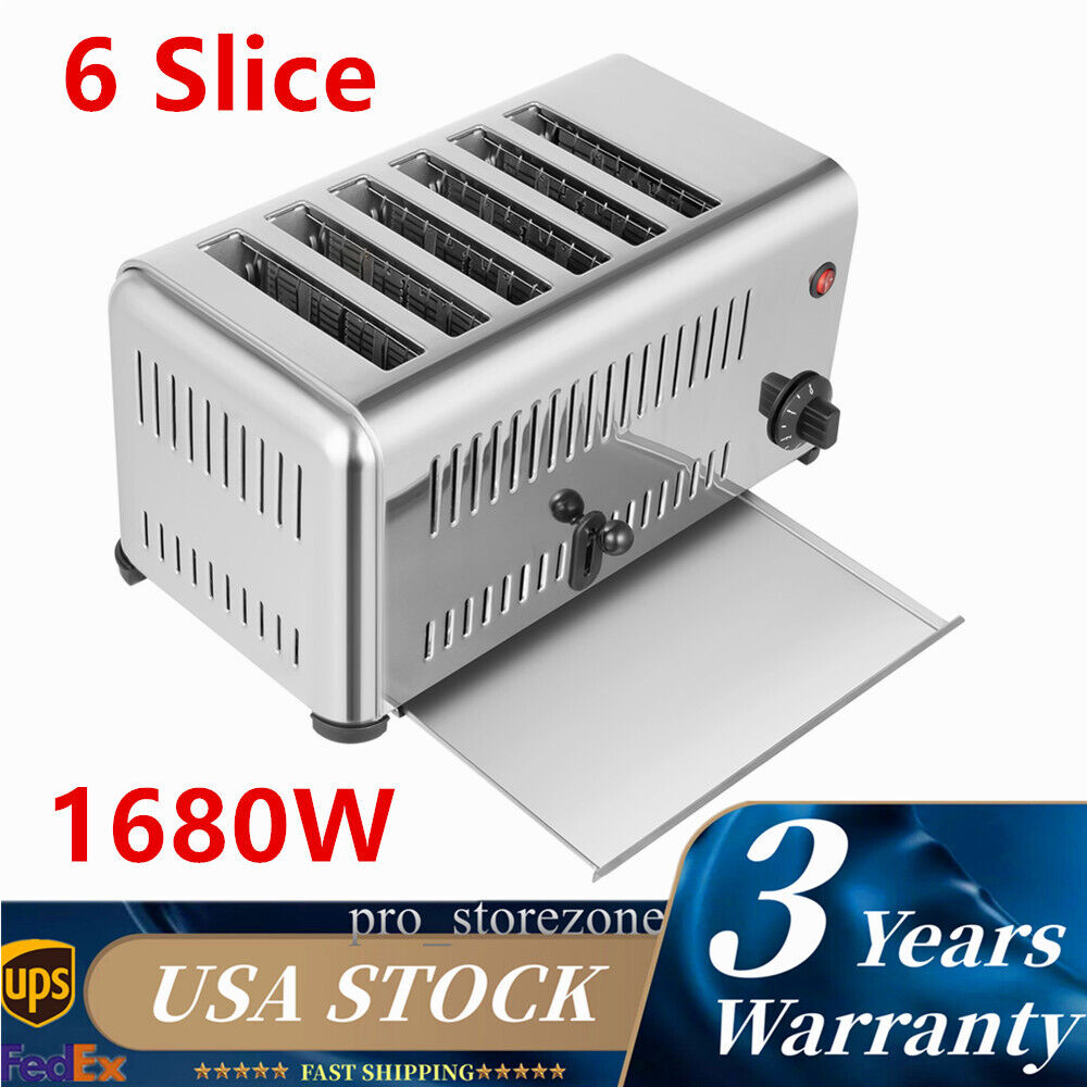 Commercial Stainless Steel Electric 6 Slice Toaster Machine Cool Touch Toaster