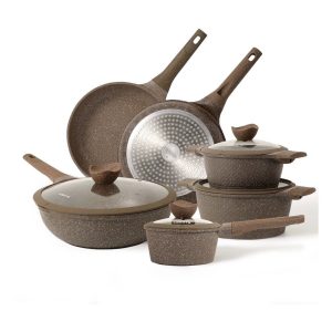 *NEW* Nonstick Granite Cookware Sets, 10 Pcs Brown Granite Pots and Pans Set