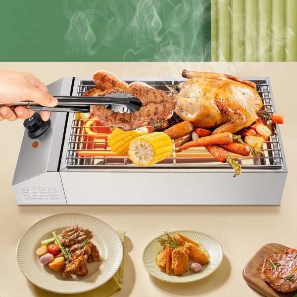 Stainless Steel Electric BBQ Grill Smokeless Barbecue Grill Indoor/Outdoor 1800W