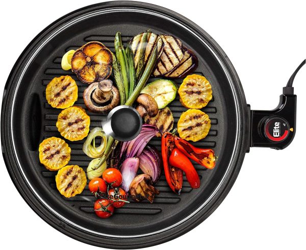 EMG6505G Smokeless Indoor Electric BBQ Grill with Glass Lid, Dishwasher Safe, No