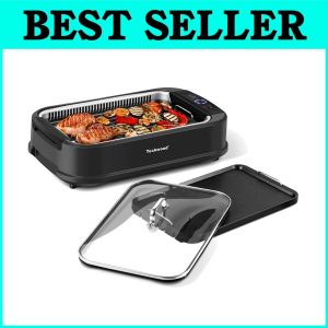 Portable Smokeless Indoor Grill with Nonstick Plates & 6-Level Control – Black