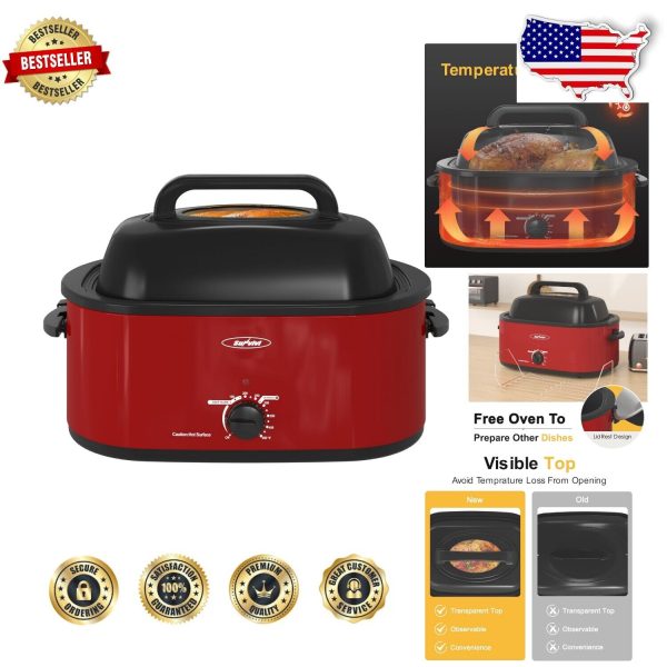 28lb Red Electric Roaster Oven: Multifunctional Cooking & Easy Cleanup Solution