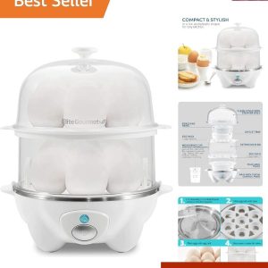 Compact 2-Tier Egg Cooker with 16 Recipes – Fast and Easy Egg Boiling at Home