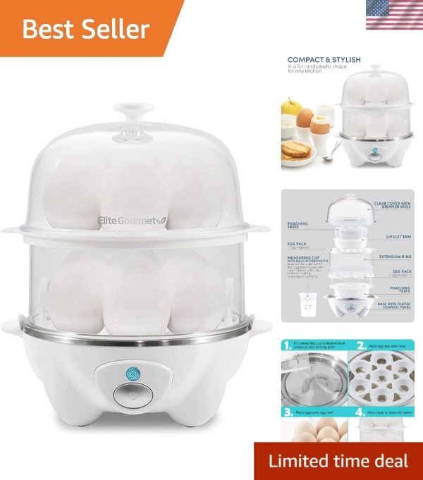 Compact 2-Tier Egg Cooker with 16 Recipes – Fast and Easy Egg Boiling at Home