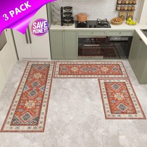 New 3 Piece Kitchen Rug Sets w/ Runner Non Slip Kitchen Rugs  Mats Washable Mat