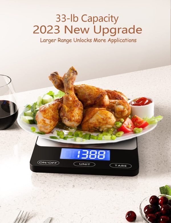 Food Scale -33Lb Digital Kitchen Scale for Food Ounces Grams Rechargeable 304