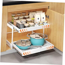 2 Tier Pull Out Cabinet Organizer, 16.9″ Depth Cabinet Organizer, Expandable