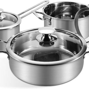 Juego De Ollas Para Cocina Acero Inoxidable Con Tapa 3 Ollas Calidad 6-Piece NEW