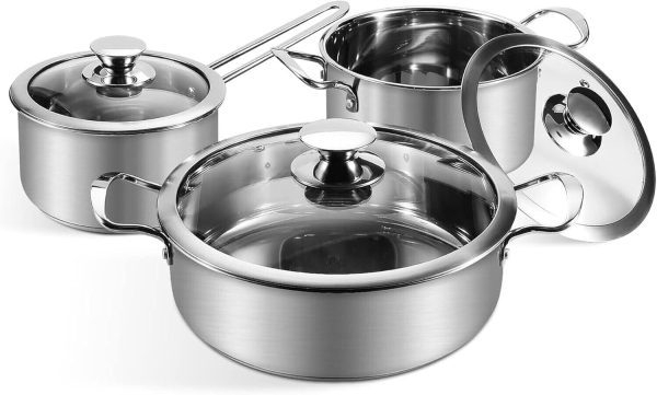 Juego De Ollas Para Cocina Acero Inoxidable Con Tapa 3 Ollas Calidad 6-Piece NEW