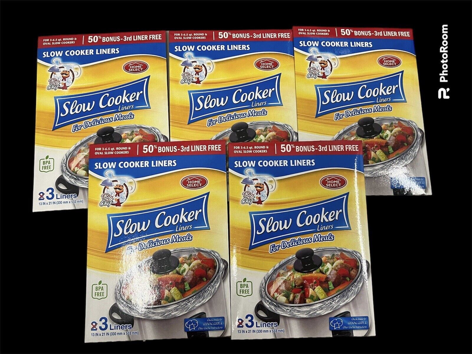 (5) Slow Cooker Liners Pack of 3 Will Fit Oval and 3-6.5 Qt Rounds 15 Total