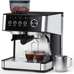 15 Bar Espresso Coffee Maker ,Milk Frother & 30 Precision Grind Settings,Grinder