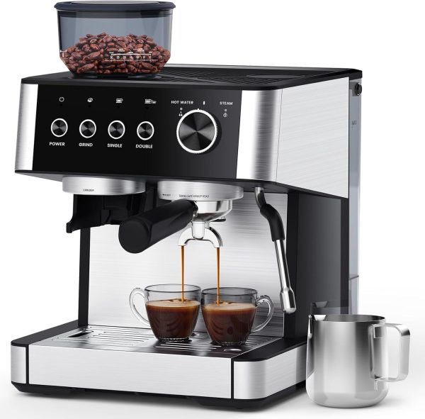 15 Bar Espresso Coffee Maker ,Milk Frother & 30 Precision Grind Settings,Grinder