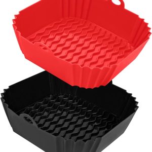 8.5″ Square Silicone Air Fryer Liners, 2 Pack, Heat Resistant, Fits 4-7QT Fryers