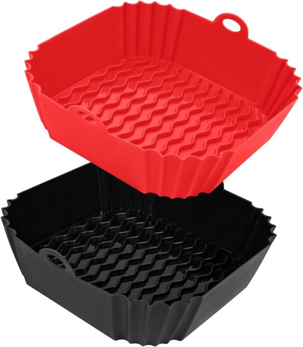 8.5″ Square Silicone Air Fryer Liners, 2 Pack, Heat Resistant, Fits 4-7QT Fryers