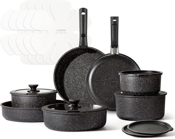 CAROTE 21Pcs Pots and Pan Set Non Stick, Nonstick Induction Cookware, Detachable