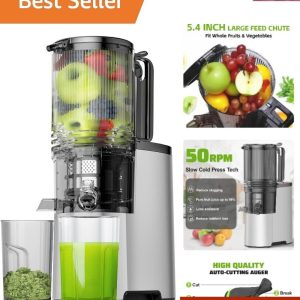 Light Gray Cold Press Juicer with 5.4″ Feed Chute – 400W Nutrient Extractor