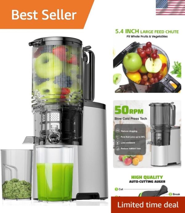 Light Gray Cold Press Juicer with 5.4″ Feed Chute – 400W Nutrient Extractor