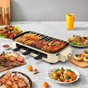 Electric Smoke-free Indoor Barbecue Grill, Detachable Board, Adjustable Temp