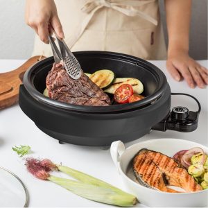 3-in-1 Cool-Touch Electric Grill with 10-Inch Nonstick Pan and Glass Lid, Black